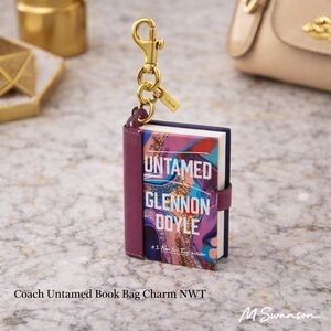 NEW Coach Untamed Book Bag Charm Glennon Doyle Leather Keychain CFK44 NWT